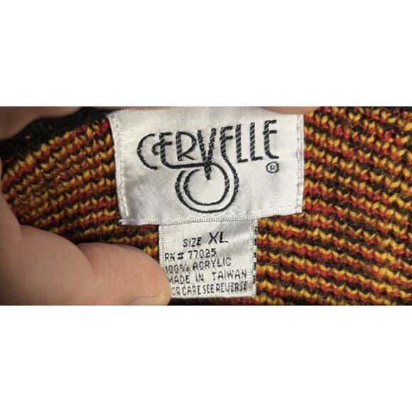 Vintage Cervelle Grandpa Cardigan Sweater Plaid Red Black Gold Buttons Size XL - Picture 7 of 8